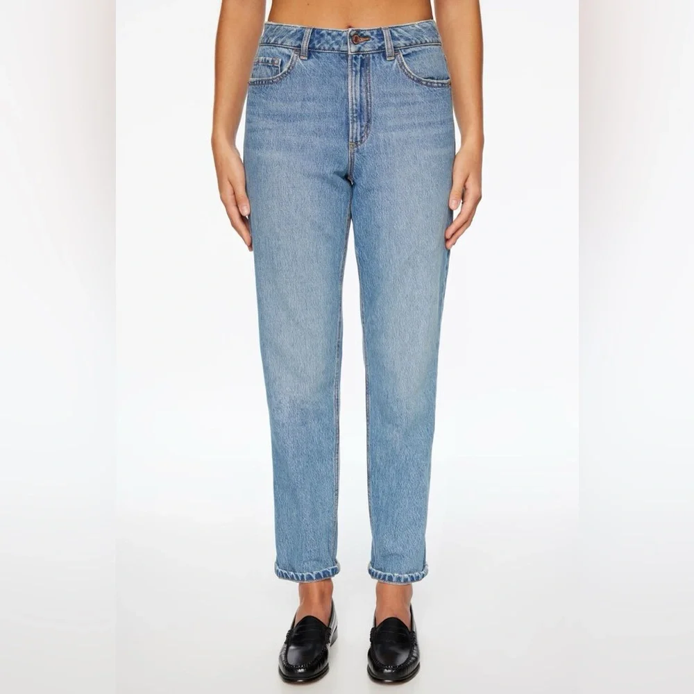 Dynamite Denim Claudia Blue Denim High Rise Waisted Distressed Mom Jeans Size 24 - Picture 2 of 11